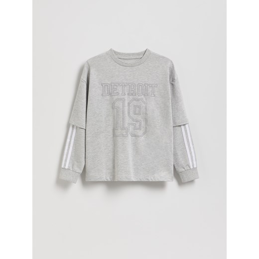 Reserved - Bawełniany longsleeve - ciemnoszary ze sklepu Reserved w kategorii Bluzy chłopięce - zdjęcie 186593475