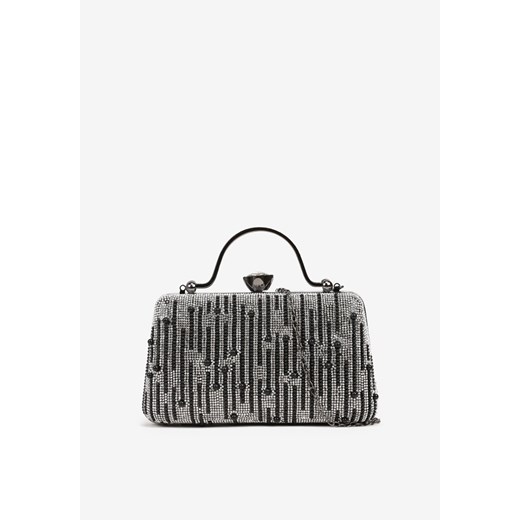 Czarna Torebka Typu Kopertówka z Cyrkoniami i Perełkami Fesaria ze sklepu born2be.pl w kategorii Kopertówki - zdjęcie 186593609