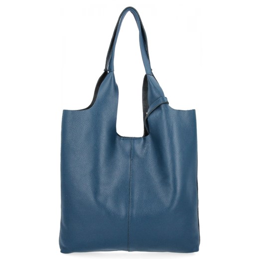 Włoska Torebka Skórzana Shopper Bag z Kosmetyczką 165 Granatowa Other One Size okazja PaniTorbalska