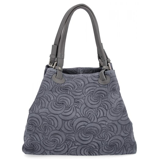Włoska Torebka Skórzana Shopper Bag w Modne Wzory 5566-S Indygo ze sklepu PaniTorbalska w kategorii Torby Shopper bag - zdjęcie 186594406
