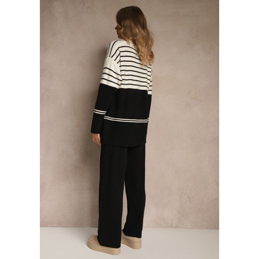 Czarny Komplet z Dzianiny z Wełną Pasiasty Sweter i Spodnie Ralleia Renee ONE SIZE renee.pl
