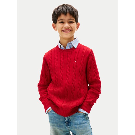 Tommy Hilfiger Sweter KB0KB09753 Czerwony Regular Fit ze sklepu MODIVO w kategorii Swetry chłopięce - zdjęcie 186595608