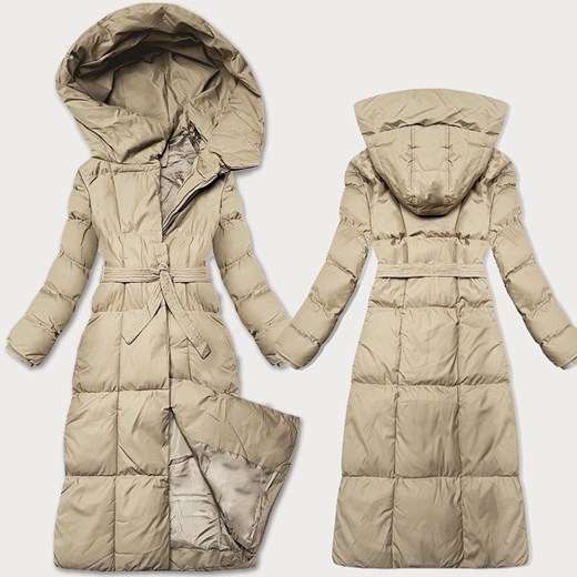 Zimowa damska kurtka z paskiem J Style jasny beżowy (5M3227-62) ze sklepu goodlookin.pl w kategorii Kurtki damskie - zdjęcie 186596139