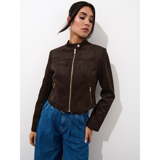 Mohito - Ciemnobrązowa kurtka ramoneska - brązowy ze sklepu Mohito w kategorii Kurtki damskie - zdjęcie 186596196