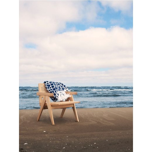 Sinsay - Wzorzysty koc z frędzlami - granatowy ze sklepu Sinsay w kategorii Koce i pledy - zdjęcie 186597289