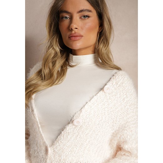 Beżowy Zapinany Kardigan z Kapturem i Kieszeniami Naustinas Renee ONE SIZE renee.pl