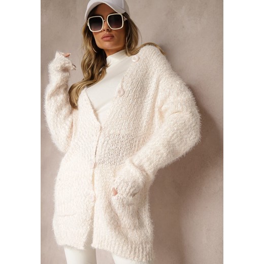 Beżowy Zapinany Kardigan z Kapturem i Kieszeniami Naustinas Renee ONE SIZE renee.pl