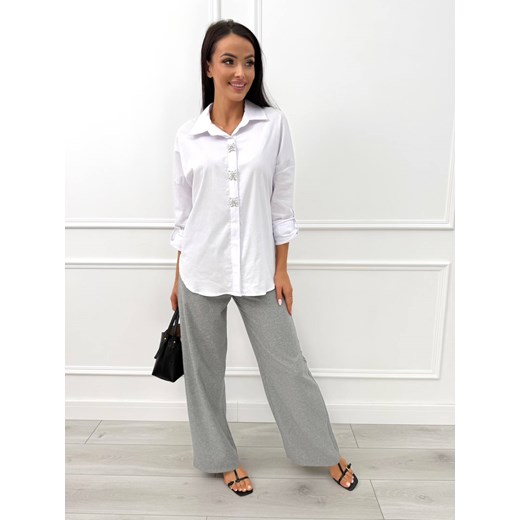Biała Klasyczna Koszula z Ozdobami Modnakiecka.pl 44 ModnaKiecka.pl