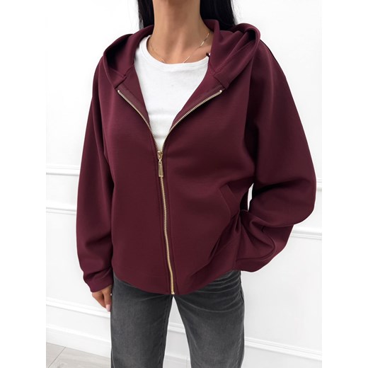 Bordowa Rozpinana Bluza z Kapturem ze sklepu ModnaKiecka.pl w kategorii Bluzy damskie - zdjęcie 186604387