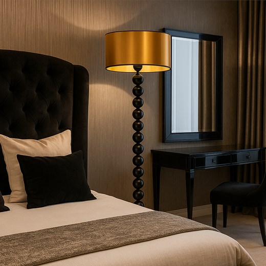 Lampa podłogowa do sypialni w stylu glamour GIZA MIRROR czarno-złota ze sklepu Lysne w kategorii Lampy podłogowe - zdjęcie 186604796