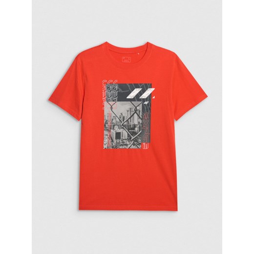 Męski t-shirt z nadrukiem 4F 4FWAW25TTSHM3123 - pomarańczowy ze sklepu Sportstylestory.com w kategorii T-shirty męskie - zdjęcie 186605008