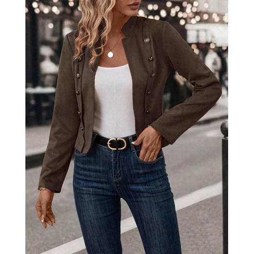 Zamszowa kurtka damska z ozdobnymi guzikami - Brązowy S ze sklepu Intimica.pl w kategorii Kurtki damskie - zdjęcie 186605155