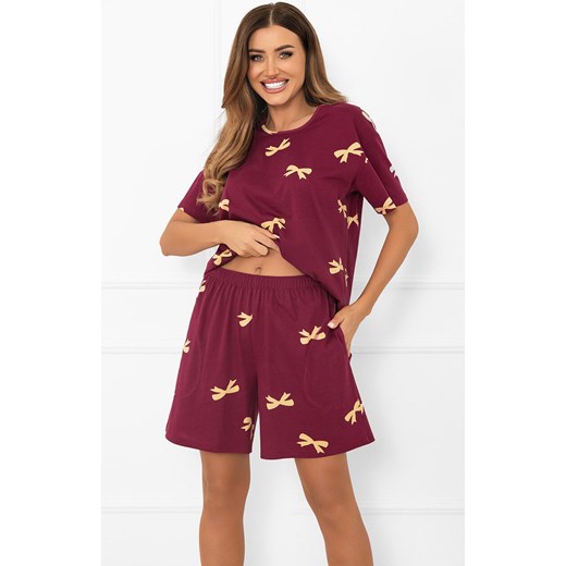 Bawełniana piżama damska na krótki rękaw i krótkie spodnie Kwadro, Kolor bordowy, Rozmiar L, Italian Fashion ze sklepu Intymna w kategorii Piżamy damskie - zdjęcie 186610238