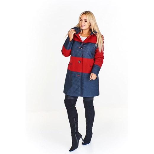 Trapezowy płaszcz z łączonych materiałów ze sklepu fokus.pl w kategorii Płaszcze damskie - zdjęcie 186613267