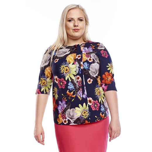 Bluzka FBZ1035 GRANATOWY kwiaty ze sklepu fokus.pl w kategorii Bluzki damskie - zdjęcie 186613369
