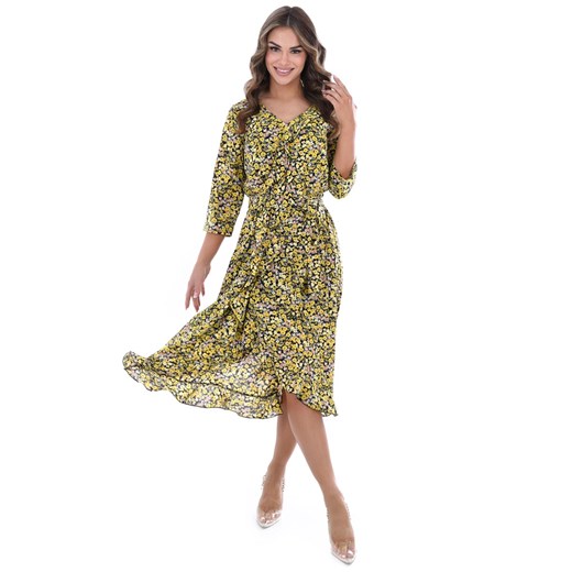 Sukienka FSU1073 CZARNY żółto beżowa łąka ze sklepu fokus.pl w kategorii Sukienki - zdjęcie 186616275