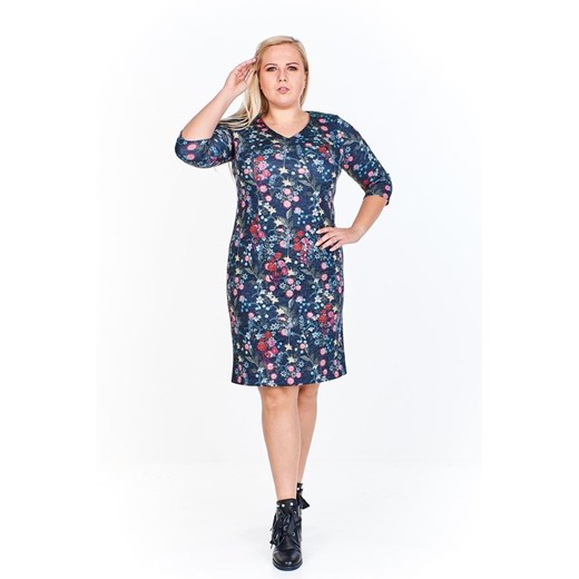 Sukienka FSU893 GRANATOWY kolorowe kwiatki ze sklepu fokus.pl w kategorii Sukienki - zdjęcie 186616309