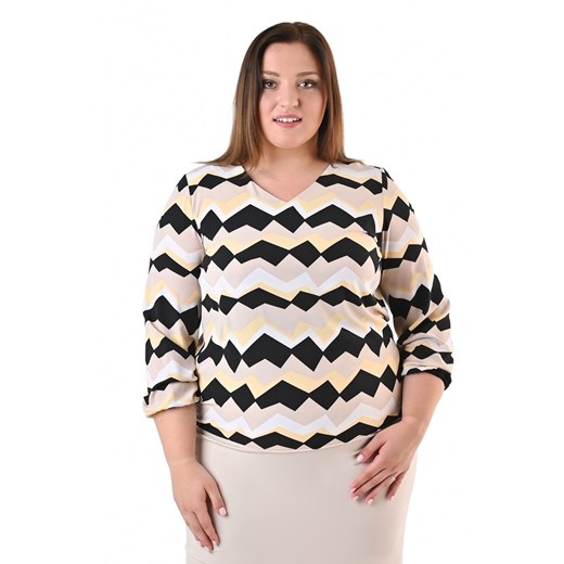 Bluzka FBZ1059 CZARNY beżowo żółto biały wzór ze sklepu fokus.pl w kategorii Bluzki damskie - zdjęcie 186616696