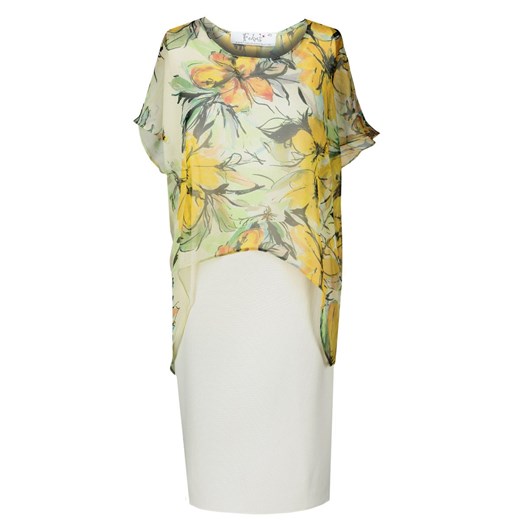 Sukienka FSU620  EKRI + ŻÓŁTY JASNY kwiaty ze sklepu fokus.pl w kategorii Sukienki - zdjęcie 186616779