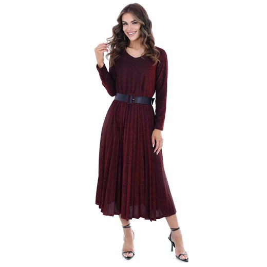 Sukienka FSU1095 CZERWONY metaliczna nić ze sklepu fokus.pl w kategorii Sukienki - zdjęcie 186617528