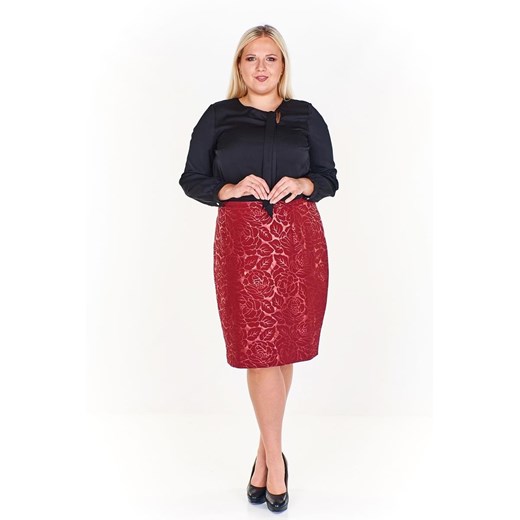 Spódnica FSP641 BORDOWY żakard róże ze sklepu fokus.pl w kategorii Spódnice - zdjęcie 186618568