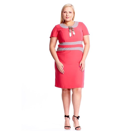 Sukienka FSU1011 MALINOWY+BEŻ CIEMNY ze sklepu fokus.pl w kategorii Sukienki - zdjęcie 186619205