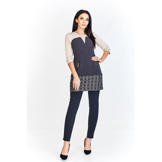 Tunika FTU412 SZARY BEŻOWY ze sklepu fokus.pl w kategorii Bluzki damskie - zdjęcie 186619498