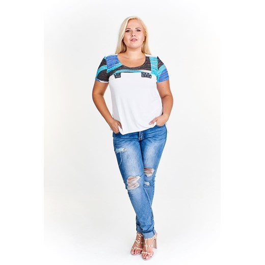 Bluzka FBZ943 BIAŁY + TURKUSOWY ŚREDNI ze sklepu fokus.pl w kategorii Bluzki damskie - zdjęcie 186619646