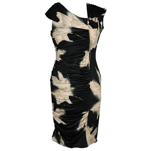 Sukienka FSU198 CZARNY BEŻOWY  liść ze sklepu fokus.pl w kategorii Sukienki - zdjęcie 186620159