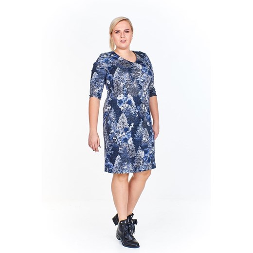 Sukienka FSU893 GRANATOWY chabrowe kwiaty ze sklepu fokus.pl w kategorii Sukienki - zdjęcie 186620546