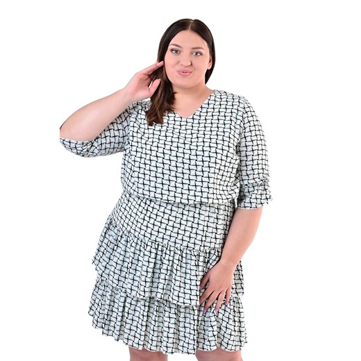 Sukienka FSU1068 GRANATOWY beżowo zielone romby ze sklepu fokus.pl w kategorii Sukienki - zdjęcie 186622187