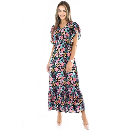Sukienka FSU1120 CZARNY różowe pastelowe kwiatki ze sklepu fokus.pl w kategorii Sukienki - zdjęcie 186622279