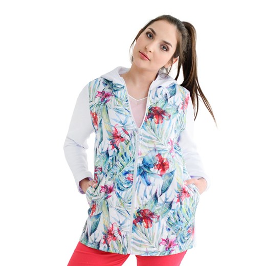 Kurtka FKU1067D BIAŁY drukowane kwiaty i liście ze sklepu fokus.pl w kategorii Kurtki damskie - zdjęcie 186624386