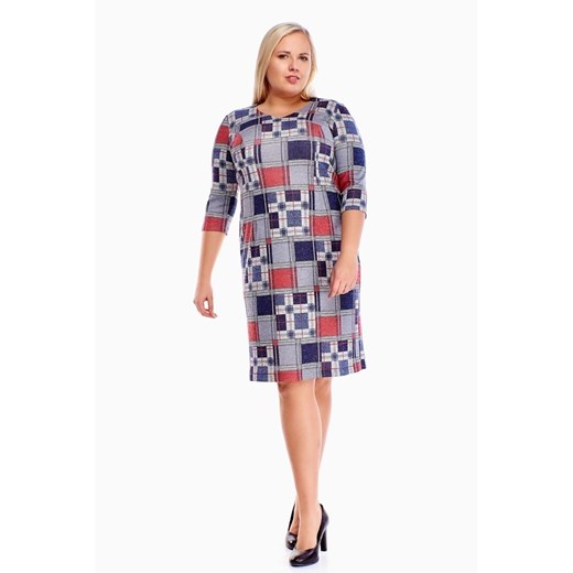 Sukienka FSU893 NIEBIESKI + SZARY krata ze sklepu fokus.pl w kategorii Sukienki - zdjęcie 186625139