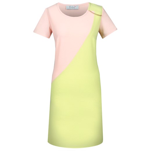 Sukienka FSU667 ŁOSOSIOWY JASNY + LIMONKA ze sklepu fokus.pl w kategorii Sukienki - zdjęcie 186625499