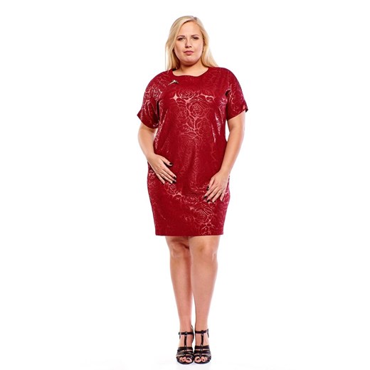 Sukienka FSU1116 BORDOWY wyciskane kwiaty ze sklepu fokus.pl w kategorii Sukienki - zdjęcie 186626619