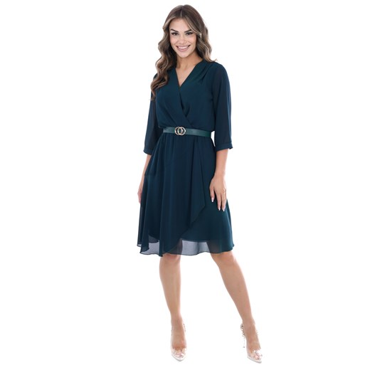 Sukienka FSU1098 ZIELONY CIEMNY gładki zielony szyfon ze sklepu fokus.pl w kategorii Sukienki - zdjęcie 186626916