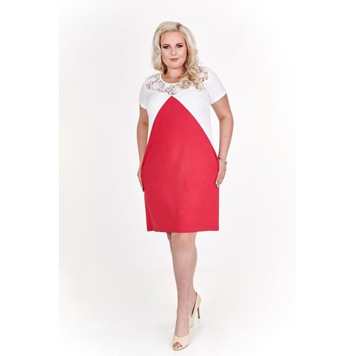 Sukienka FSU881  MALINOWY + EKRI ze sklepu fokus.pl w kategorii Sukienki - zdjęcie 186627628