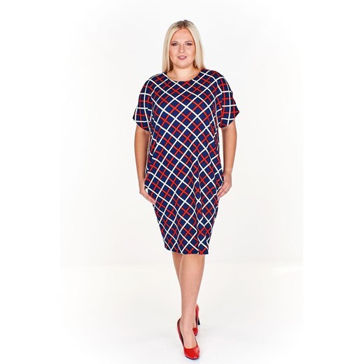 Sukienka FSU1116 GRANATOWY+CZERWONY kratka ze sklepu fokus.pl w kategorii Sukienki - zdjęcie 186629037