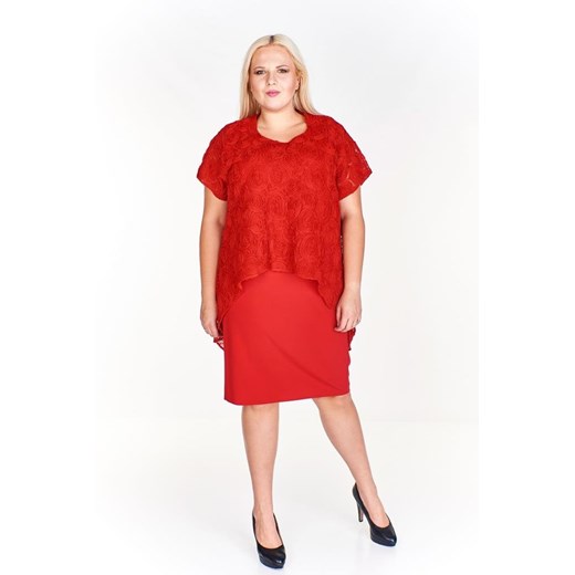Sukienka FSU620 CZERWONY MOCNY + CZERWONY MOCNY koronka różyczki ze sklepu fokus.pl w kategorii Sukienki - zdjęcie 186629976