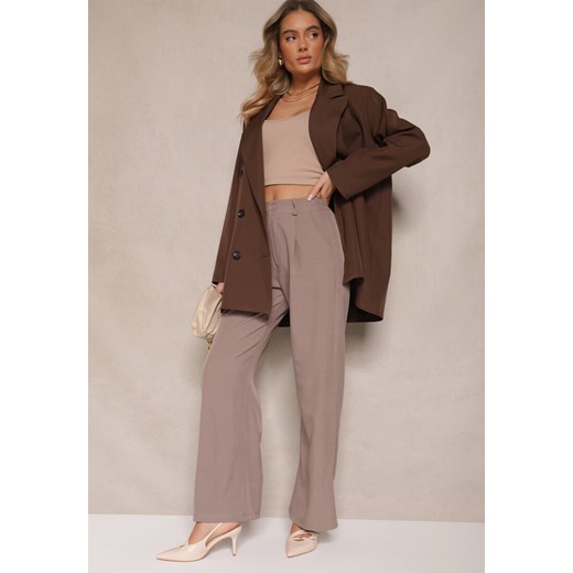 Brązowa Marynarka Dwurzędowa o Przedłużonym Fasonie Pilinne ze sklepu renee.pl w kategorii Marynarki damskie - zdjęcie 186630297