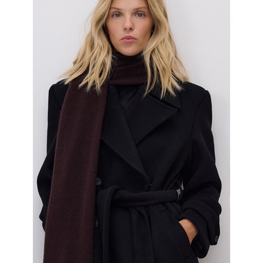 Reserved - Szalik z wełną i kaszmirem - ciemnobrązowy ze sklepu Reserved w kategorii Szaliki i chusty damskie - zdjęcie 186630616