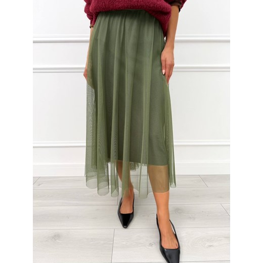 Khaki Tiulowa Spódnica Midi Modnakiecka.pl 44 promocyjna cena ModnaKiecka.pl