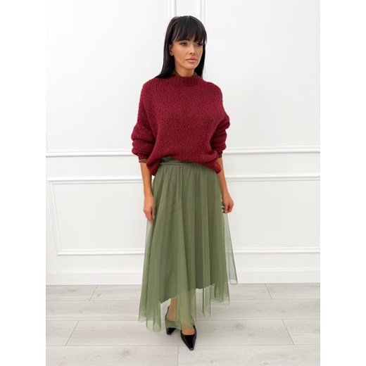 Khaki Tiulowa Spódnica Midi Modnakiecka.pl 42 ModnaKiecka.pl okazja