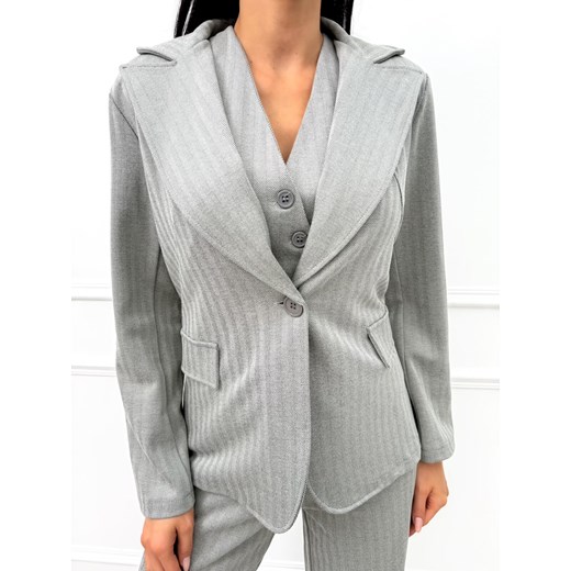 Szara Marynarka w Jodełkę ze sklepu ModnaKiecka.pl w kategorii Marynarki damskie - zdjęcie 186631128