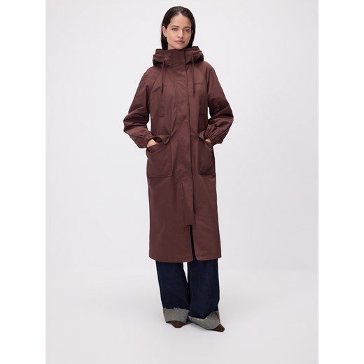 Reserved - Długa kurtka z kapturem - bordowy ze sklepu Reserved w kategorii Kurtki damskie - zdjęcie 186631566