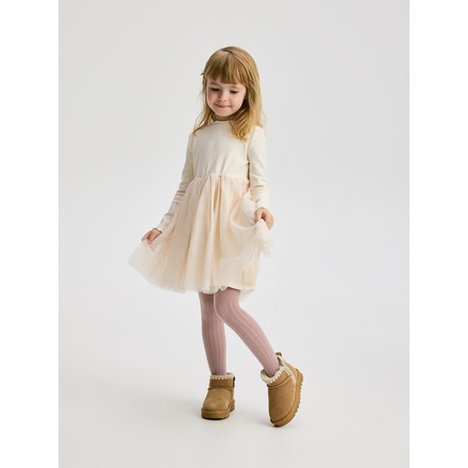 Reserved - Sukienka z tiulem - kremowy - id: 510FW-02X - marki Reserved - 186632465 Reserved - Sukienka z tiulem - kremowy ze sklepu Reserved w kategorii Sukienki dziewczęce - zdjęcie 186632465