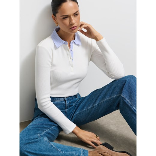 Mohito - Longsleeve z kołnierzykiem polo - biały Mohito XS Mohito
