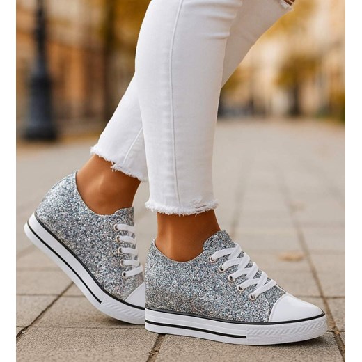 Czarne trampki sneakersy na niskim koturnie /J4-3 16613 T094/ ze sklepu Pantofelek24.pl w kategorii Trampki damskie - zdjęcie 186639519