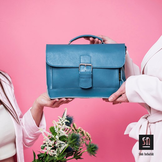 szaroniebieska  torba skórzana listonoszka na ramię i do ręki  OLY ze sklepu Słoń Torbalski w kategorii Listonoszki - zdjęcie 186640135